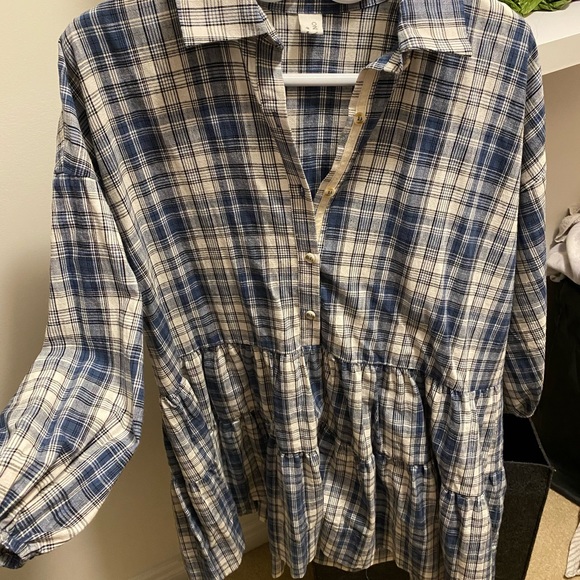 Summer plaid dress with elastic arms, fits bigger - Picture 1 of 2